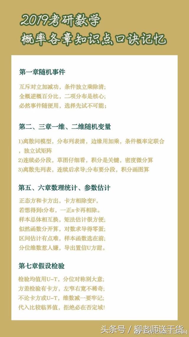 2019考研数学：概率各章知识点口诀记忆