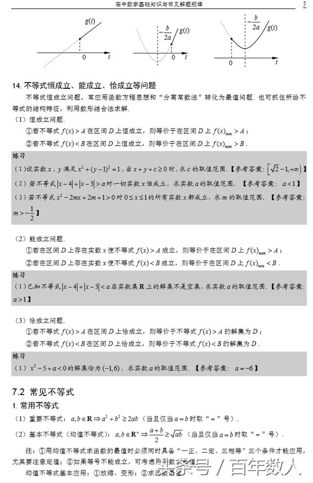 2019高考高中数学暑假复习：《不等式》知识点加深总结及二级结论