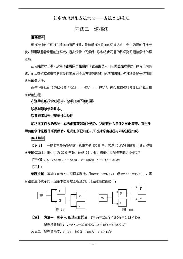 最经典的初中物理20种解题方法大全——方法2：逆推法