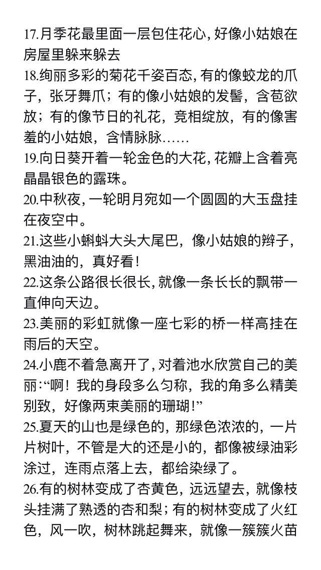 小学语文常用拟人、比喻、排比、夸张句汇总