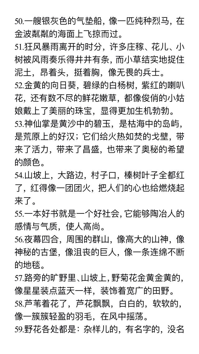 小学语文常用拟人、比喻、排比、夸张句汇总