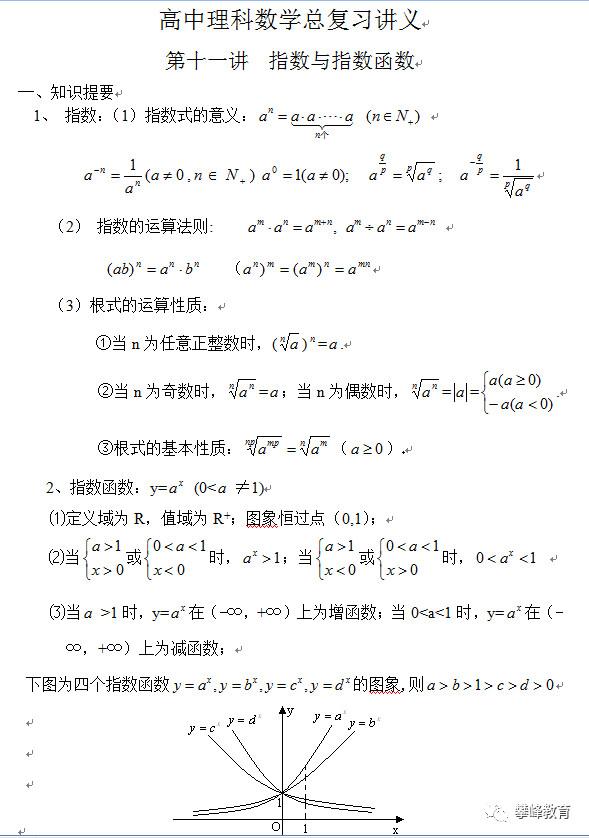 高中理科数学总复习讲义 第十一讲 指数与指数函数