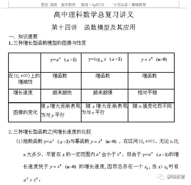 高中理科数学总复习讲义 第十四讲 函数模型及其应用