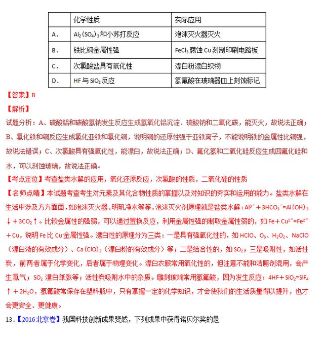 专题一 化学与STSE三年高考（2016-2018）真题——含解析