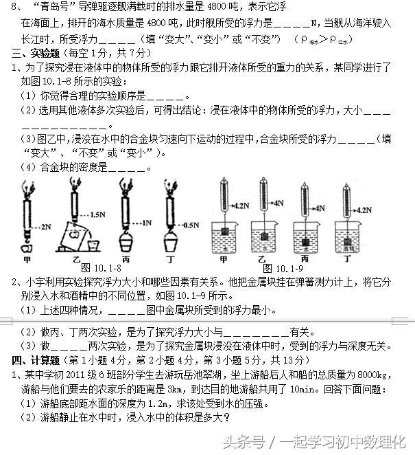 八年级物理期末复习——《浮力》常考题型集含答案