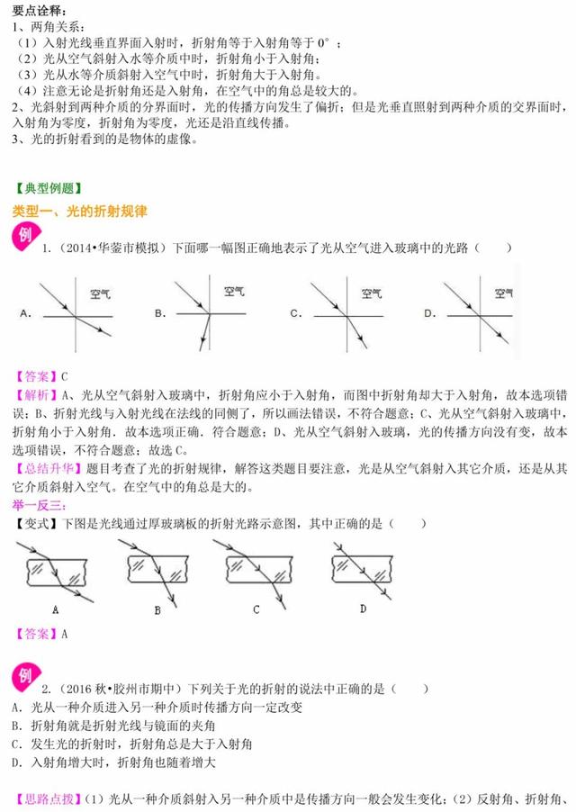 初二物理光学知识讲解，精品资料，适合预习和练习，收藏吧