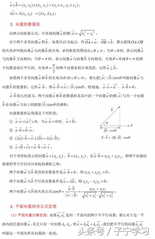 「高中数学」平面向量知识点整理