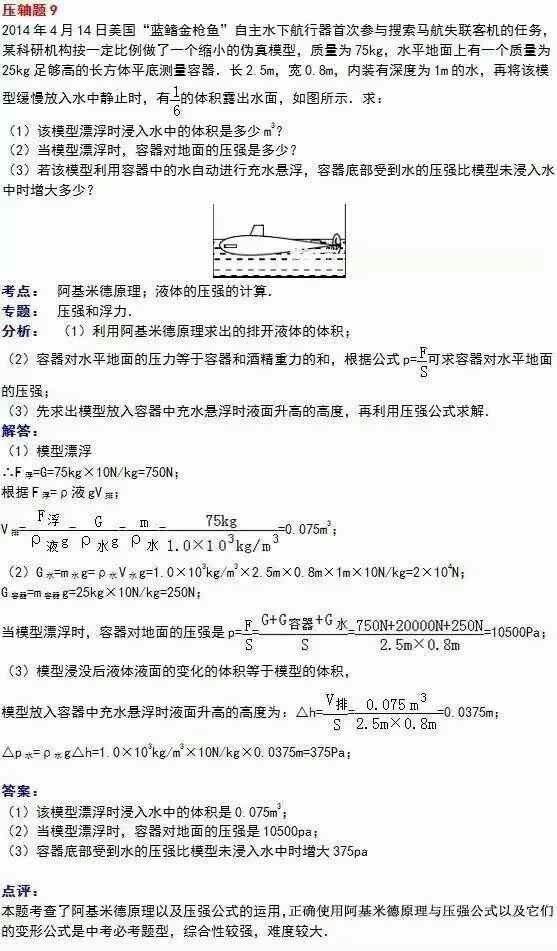 中学物理经典10大压轴题演练