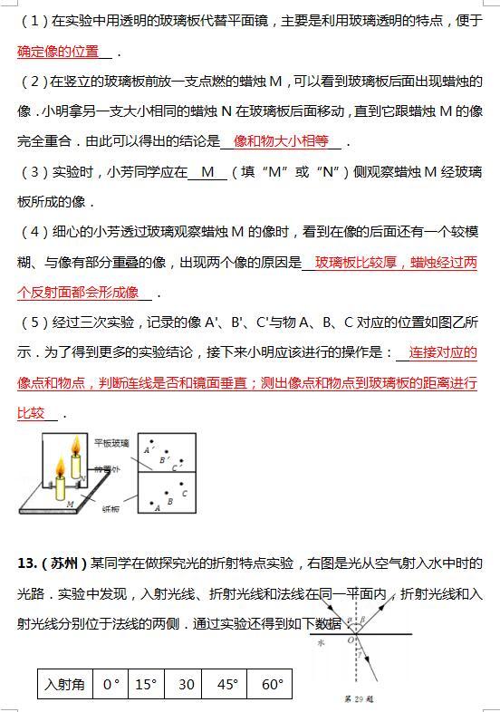 中考物理复习资料“光现象、透镜及其应用”专项练习（有答案）