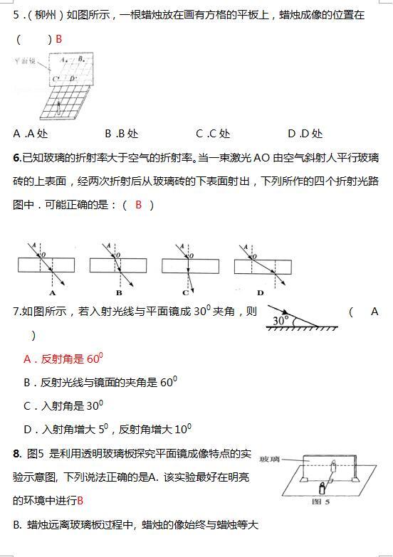 中考物理复习资料“光现象、透镜及其应用”专项练习（有答案）