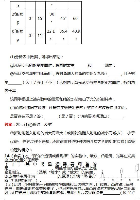 中考物理复习资料“光现象、透镜及其应用”专项练习（有答案）