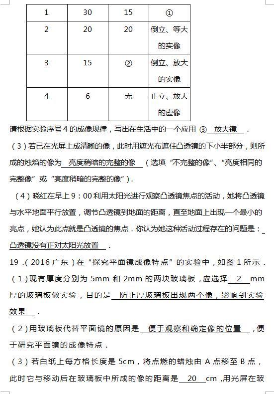 中考物理复习资料“光现象、透镜及其应用”专项练习（有答案）