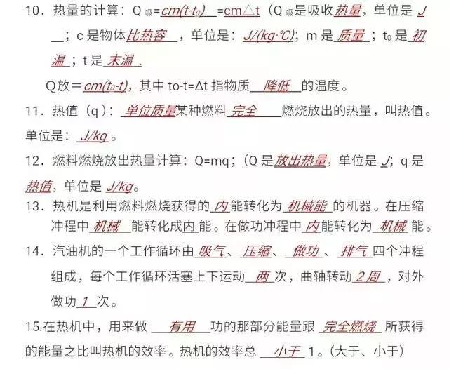 初三考生冲刺福利，中考物理重点知识点总结填空版