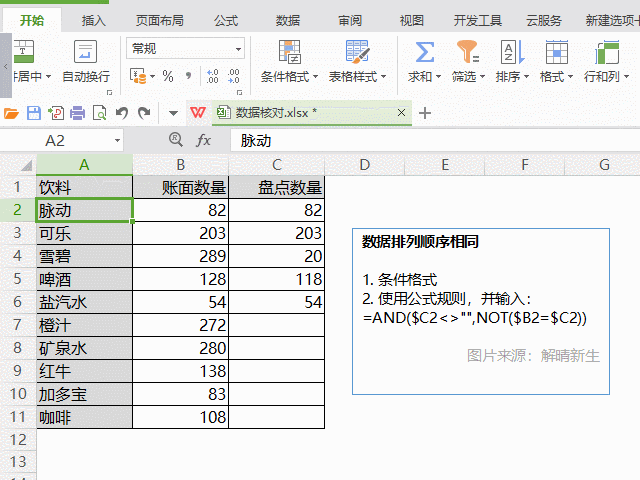 WPS Excel：比对两个表格数据的方法，排序顺序不同也可以