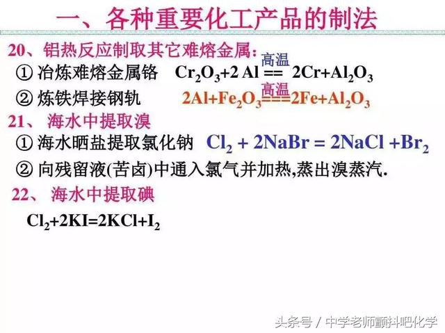 高中化学，最重要的化学反应方程式收藏和转发给需要的人！