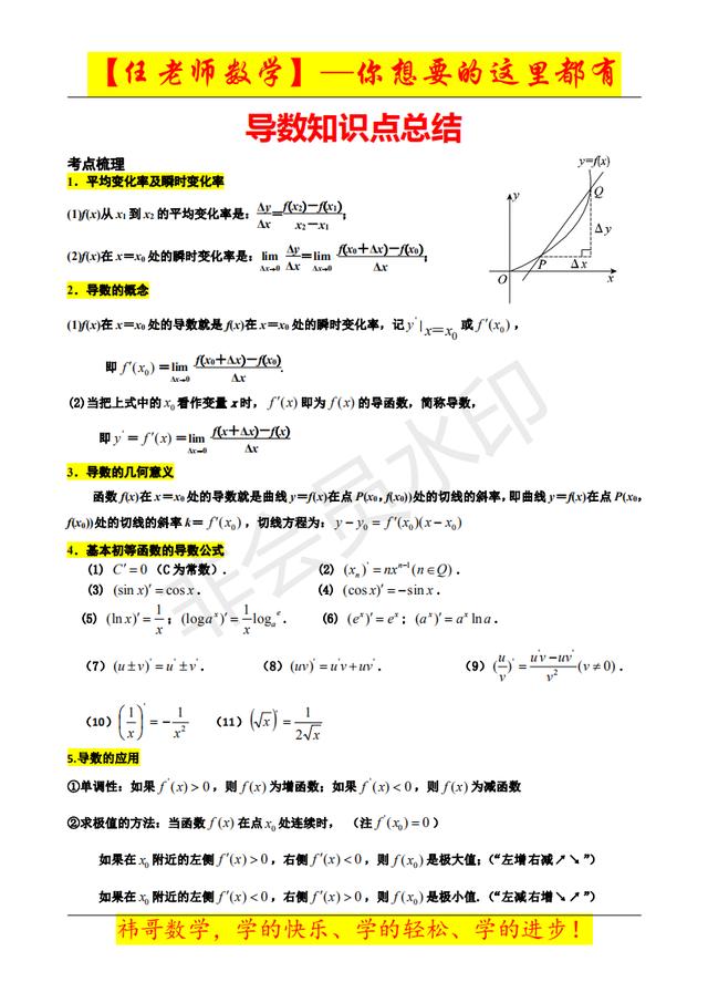 「任老师高考数学」导数基础到拔高——适用中档生（送电子档）