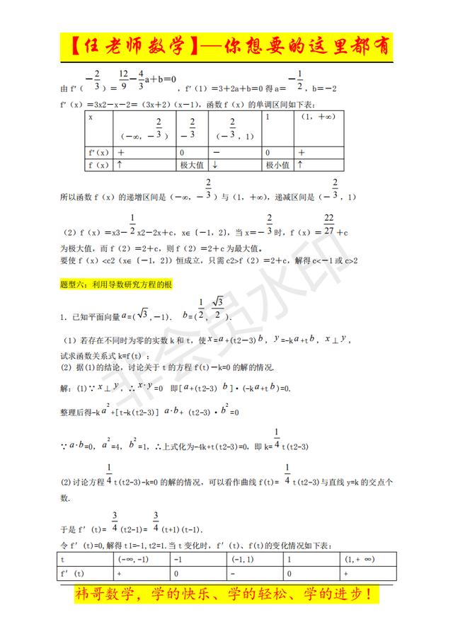 「任老师高考数学」导数基础到拔高——适用中档生（送电子档）