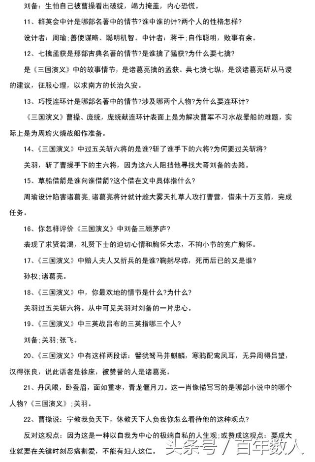 中考必备：初中语文考试名著常识考题必备考点（家长收藏）