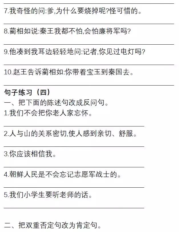 小学语文六年级上册必考句子专项：最全题型汇总