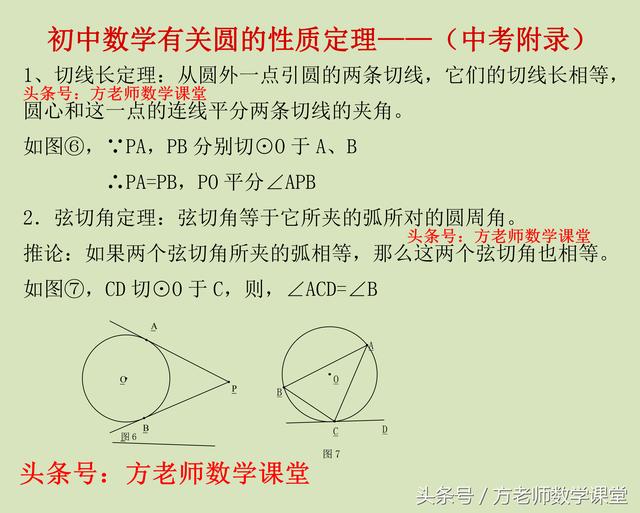 和圆有关6个定理，初中教材上没有，但老师都会在课堂上介绍讲解