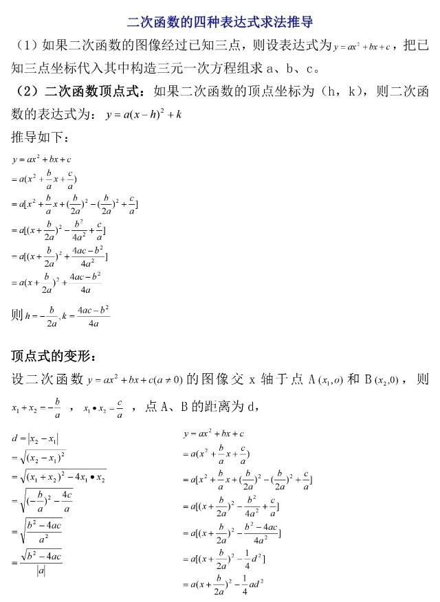 人教版丨九年级上册数学《二次函数的四种表达式求法推导》知识点