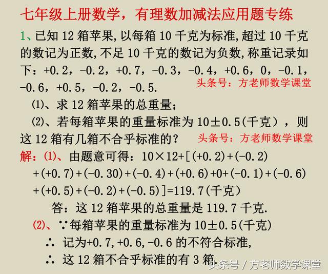 数学7上：有理数加减法，8道正负数应用题，月考期中常见经典考题