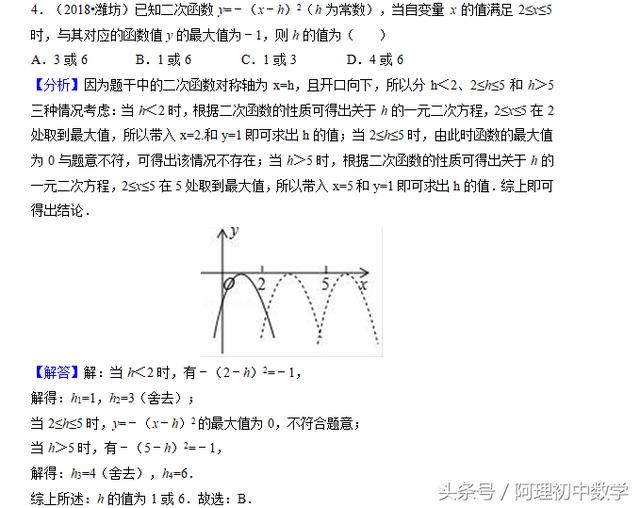 2018中考数学试题考点16：二次函数专题（二）