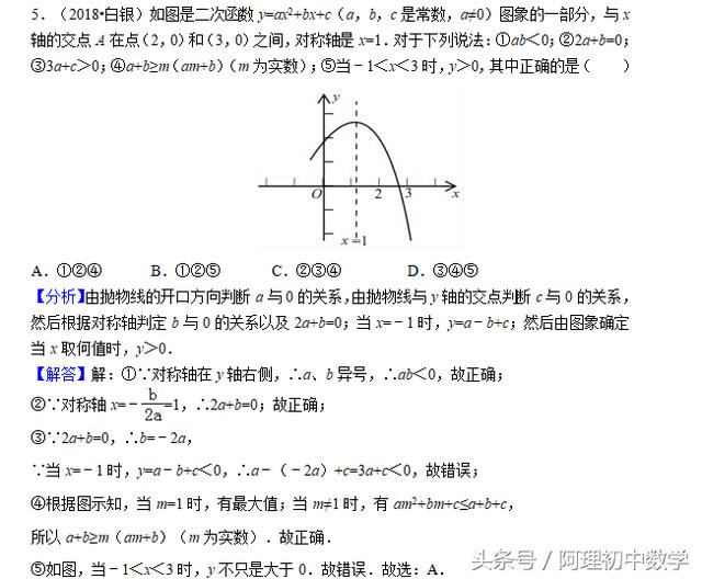 2018中考数学试题考点16：二次函数专题（一）