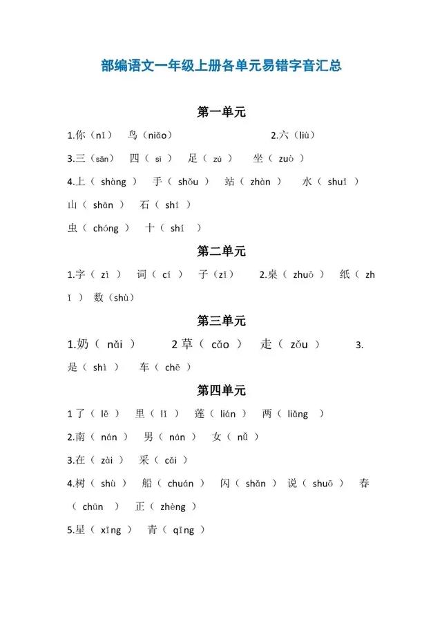 最新1-9年级易错字、读音归纳