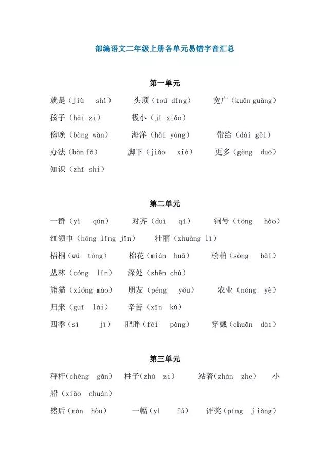 最新1-9年级易错字、读音归纳