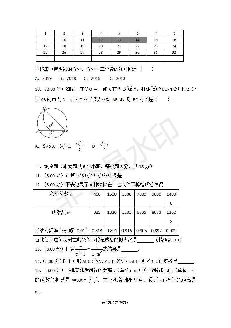湖北省武汉市中考数学试卷(ZKSX0036)
