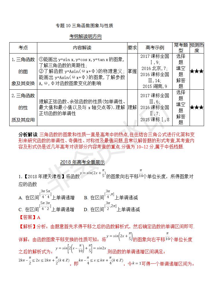 高考数学（理）真题分类解析10：三角函数图象与性质(GKSX0010)