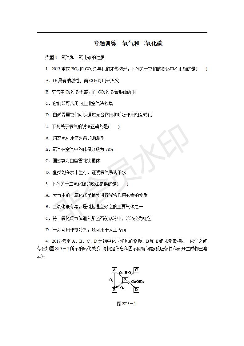 人教版九年级化学上册专题训练  氧气和二氧化碳(CZHX0029)