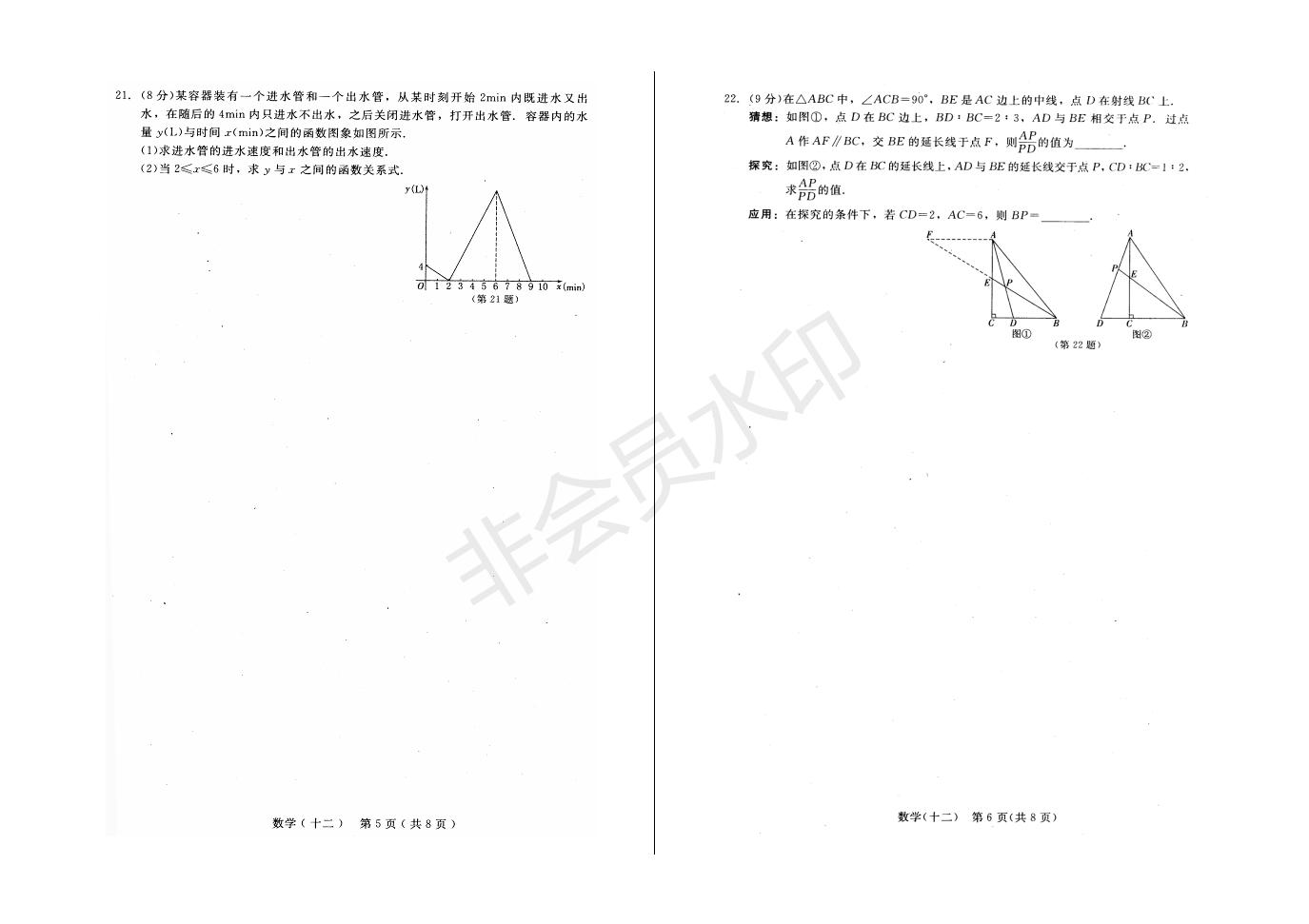 长春市中考综合学习评价与检测数学试卷（十二）(ZKSX0190)