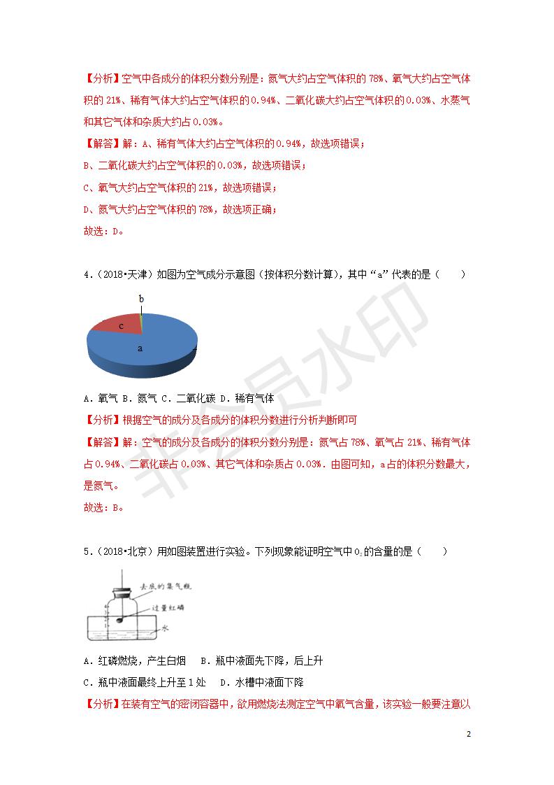 中考化学试题汇编：考点3 空气