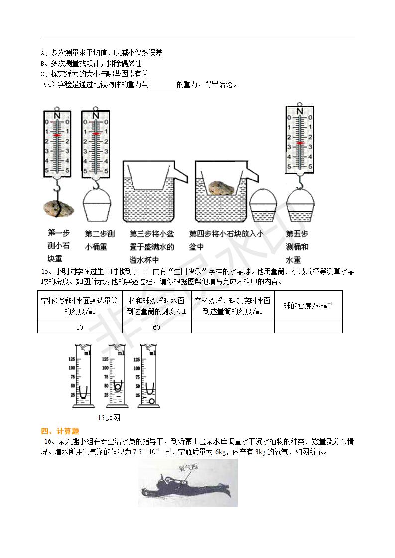 中考物理总复习：浮力（基础）巩固练习