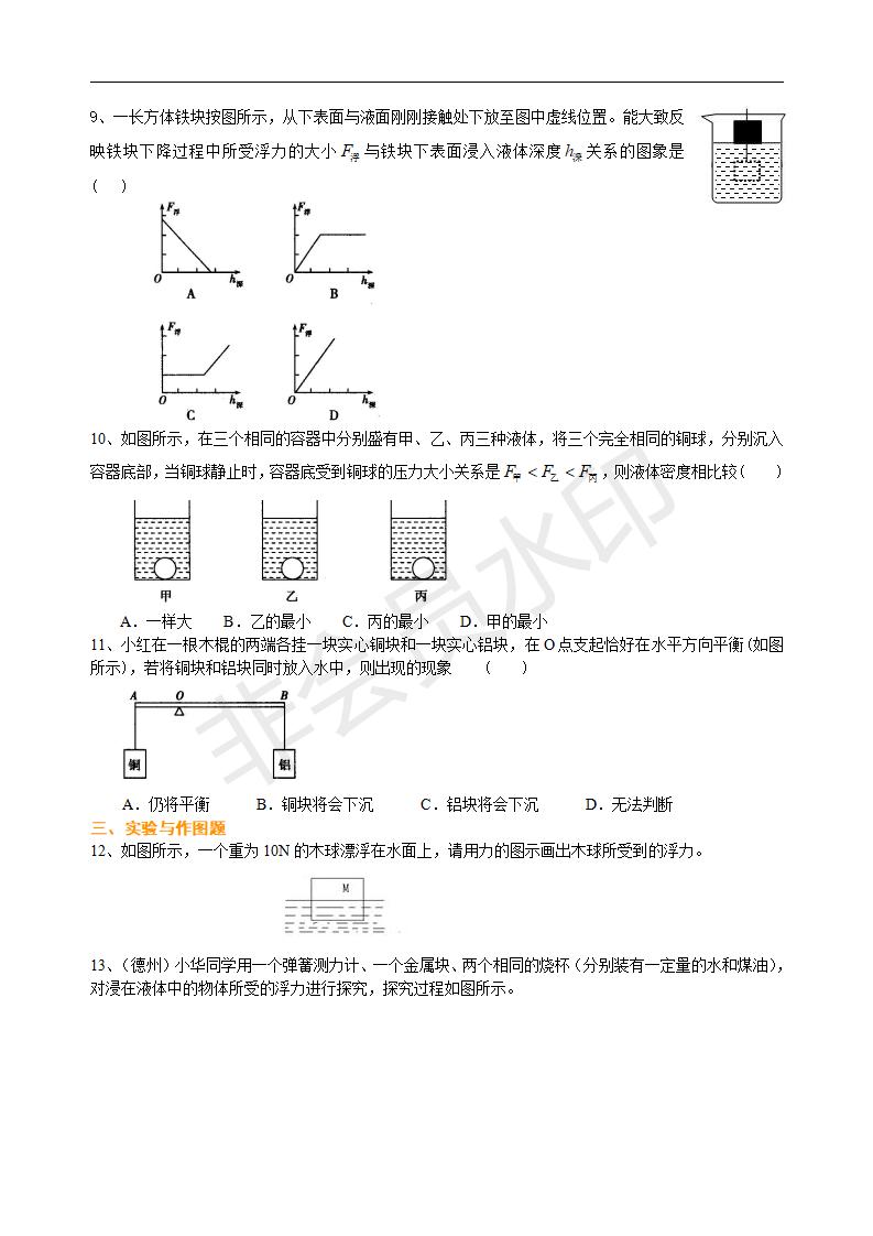 中考物理总复习：浮力（提高）巩固练习