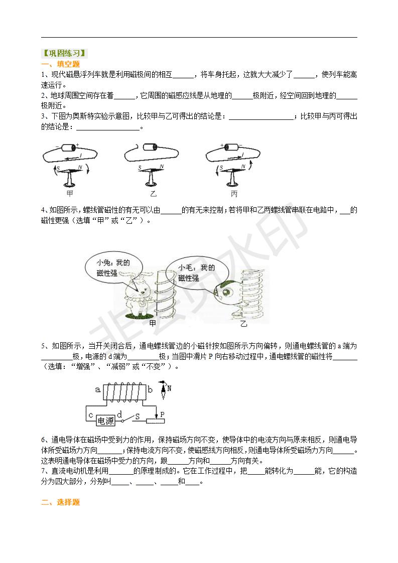 中考物理总复习：电与磁 巩固练习