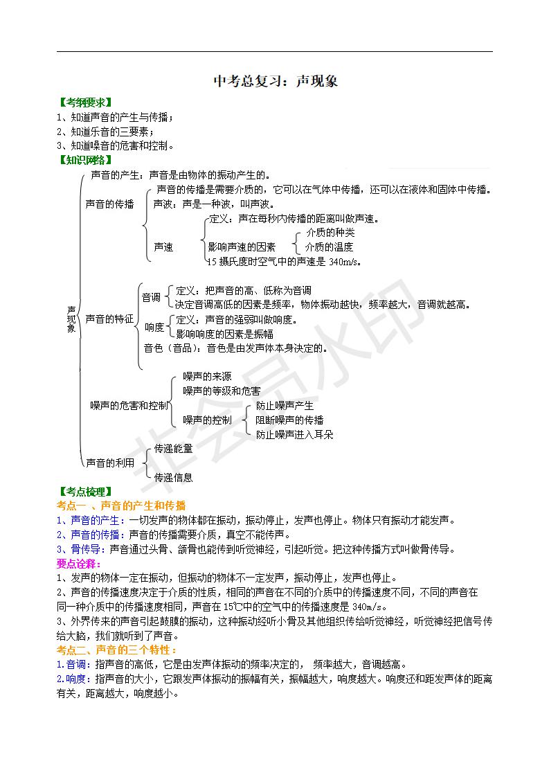 中考物理总复习：声现象 知识讲解