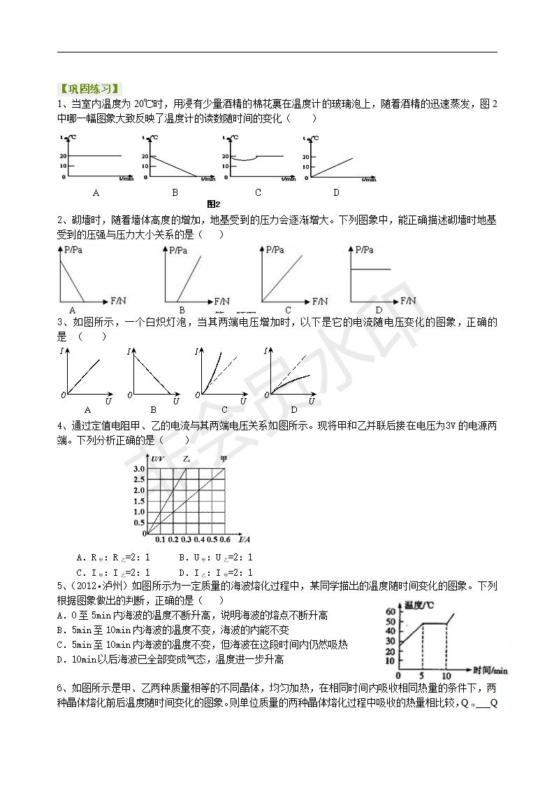 中考物理冲刺：图表信息专题（基础）巩固练习