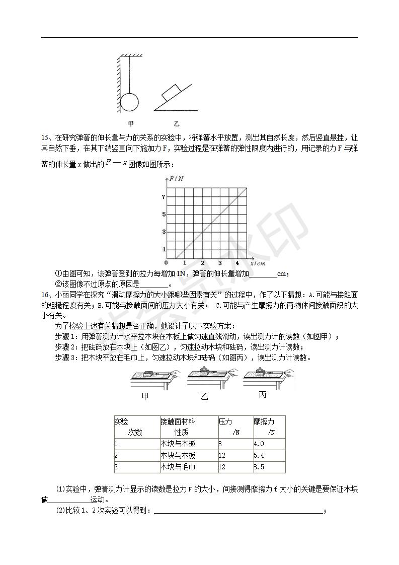 中考物理总复习：重力、弹力、摩擦力（提高）巩固练习