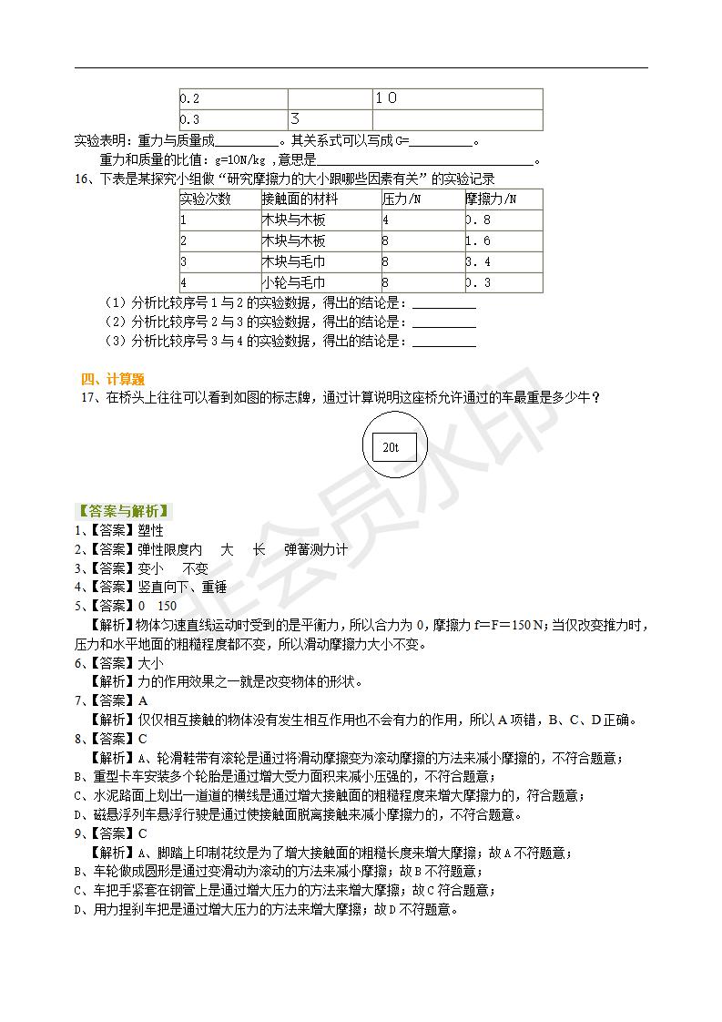 中考物理总复习：重力、弹力、摩擦力（基础）巩固练习