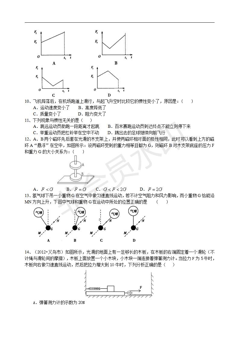 中考物理总复习：牛顿第一定律 二力平衡（提高）巩固练习