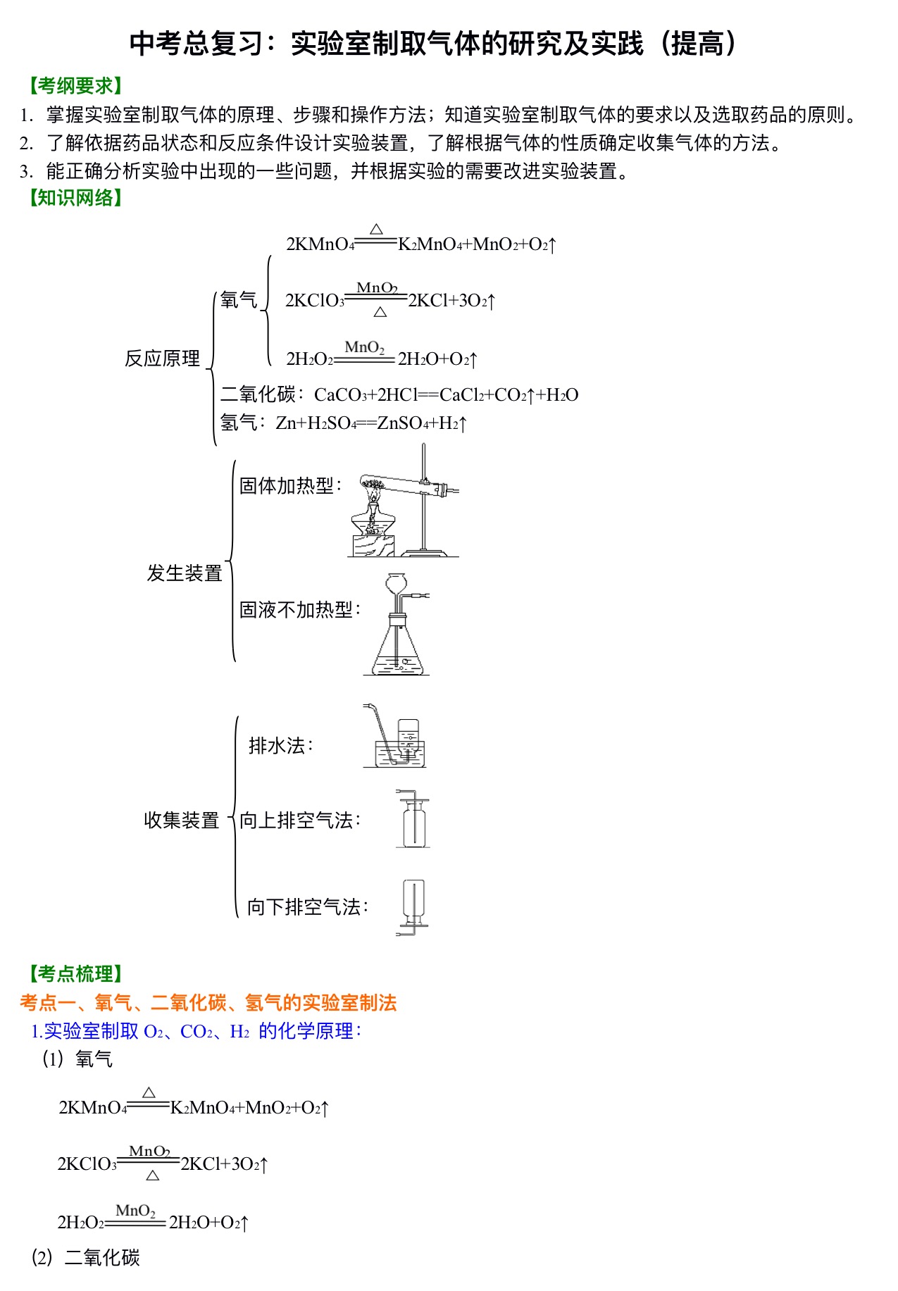 中考化学总复习：实验室制取气体的研究及实践（提高） 