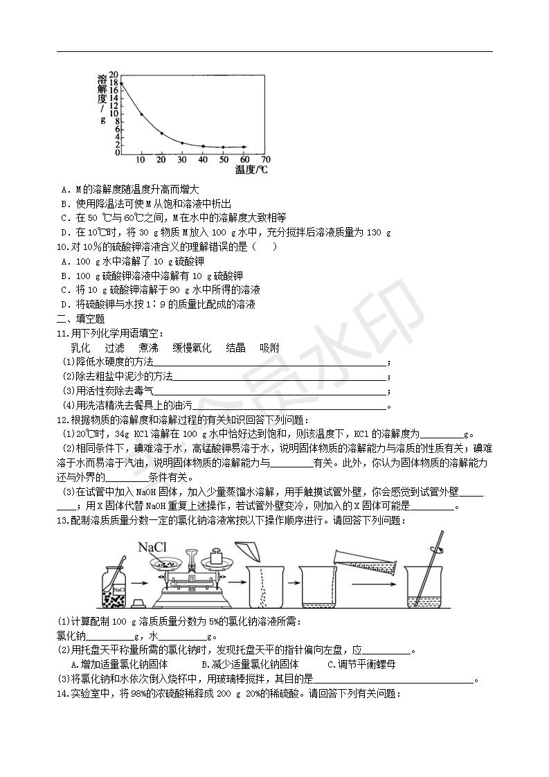 中考化学总复习：溶液、溶解度和溶质的质量分数（基础） 巩固练习