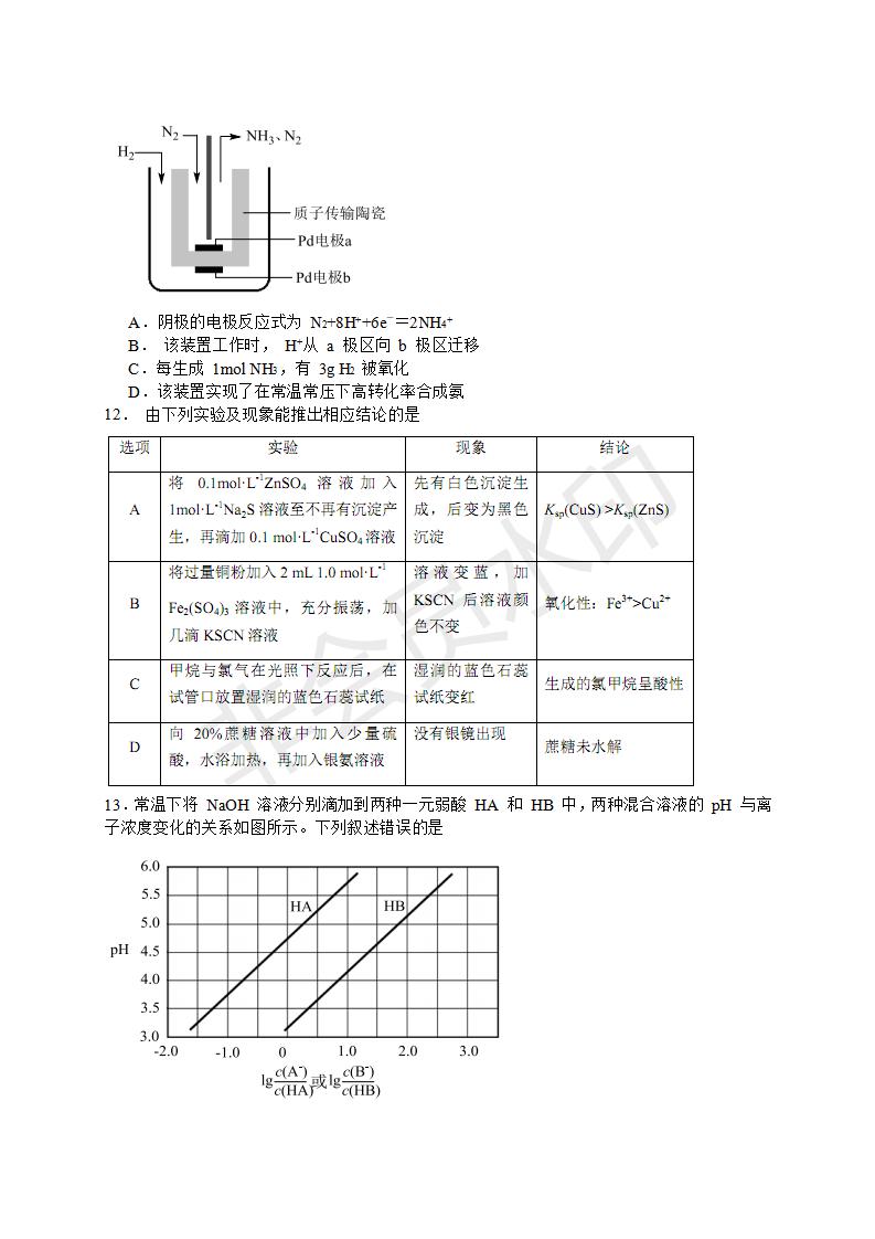 广东省广州市高三综合测试（一）化学试题