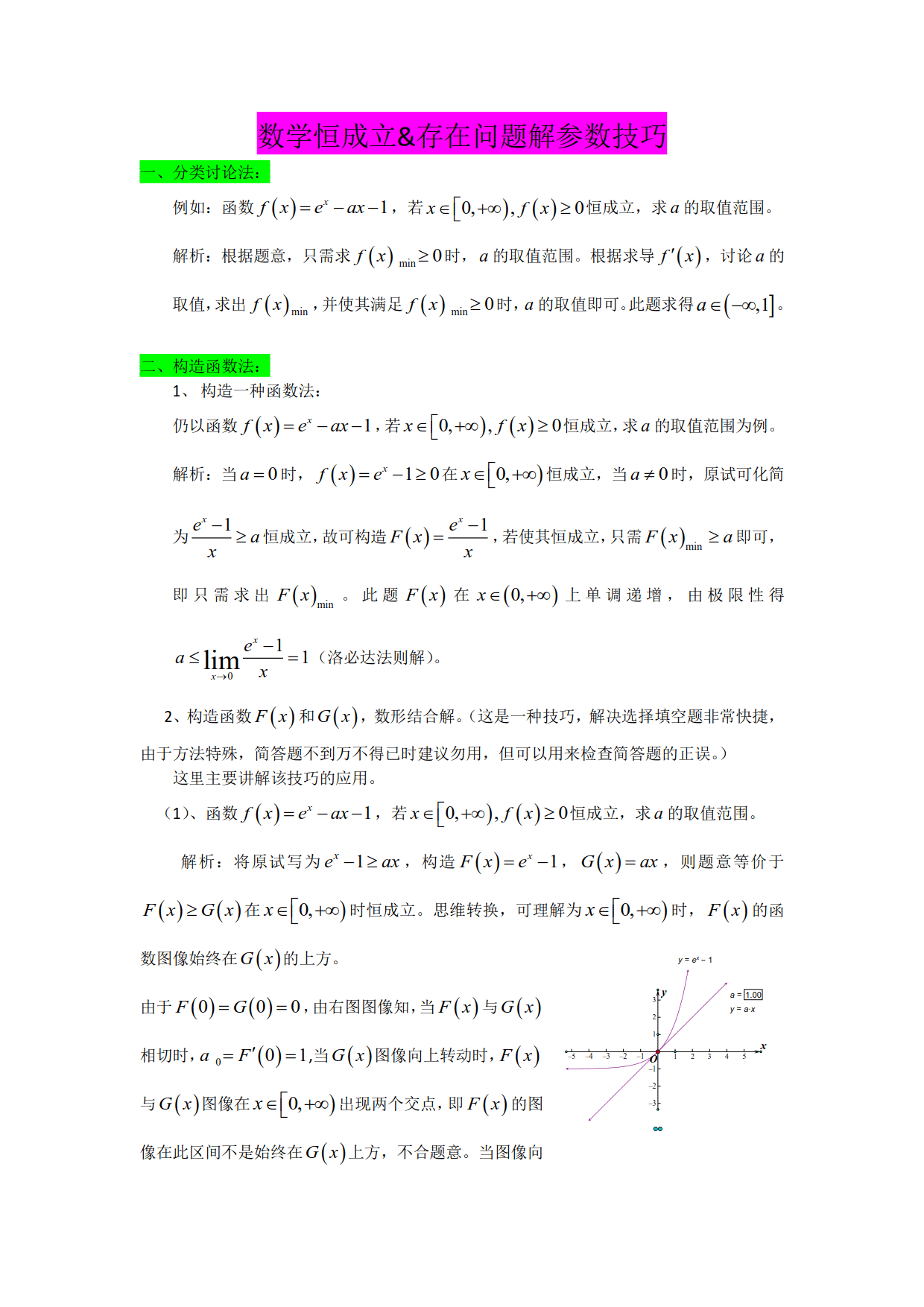 211、985必备资料：高考数学压轴题方法，恒成立与存在性参数问题