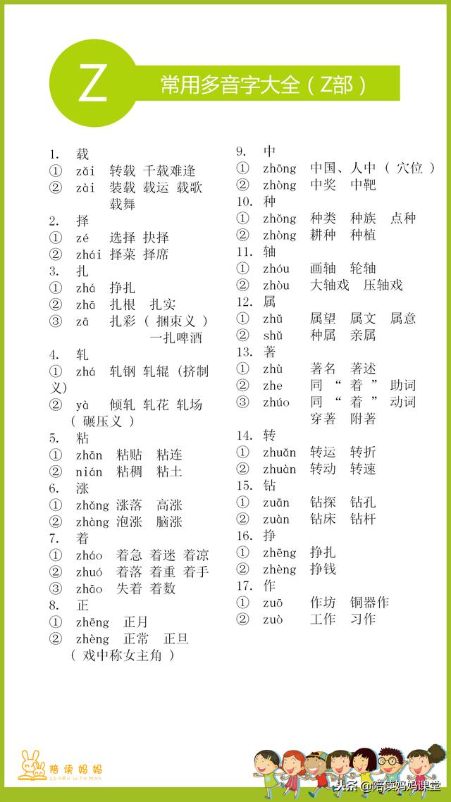 小学阶段最常遇多音字整理，考试必考，高清图片收藏起来备用