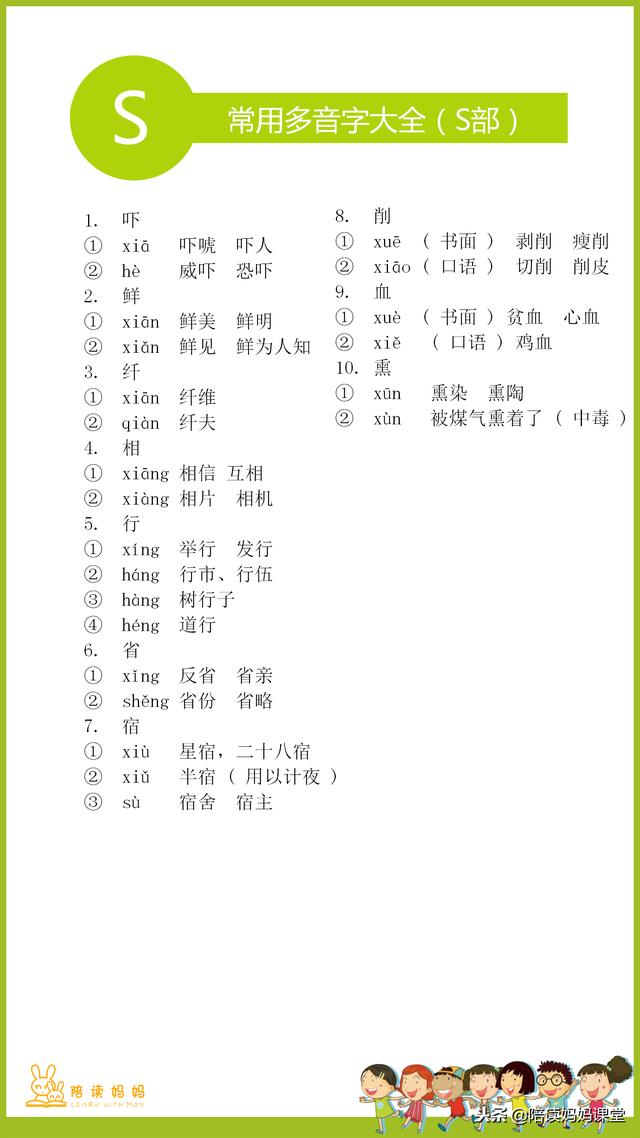 小学阶段最常遇多音字整理，考试必考，高清图片收藏起来备用