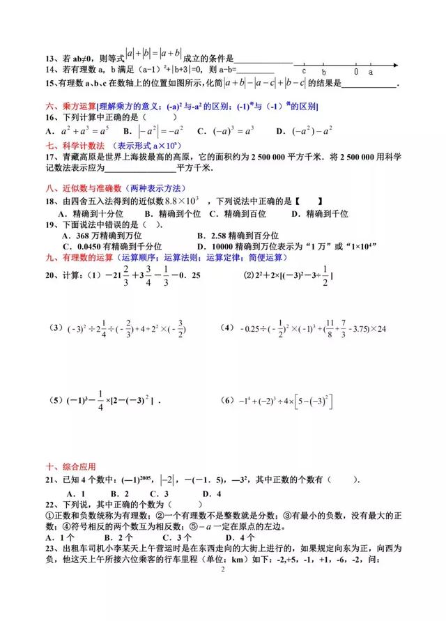 「初中数学」七年级上学期期末常考题型练习